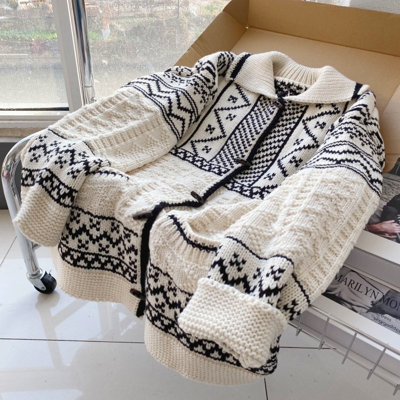 慵懒风复古提花针织开衫女