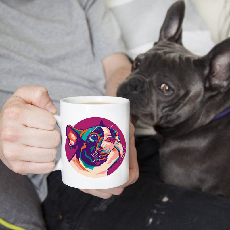 陶瓷斗牛犬法斗手绘马克杯礼物