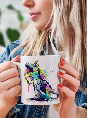 彩绘独角兽魔法恐龙马克杯创意咖啡办公家用杯子猛男最爱搞笑礼物