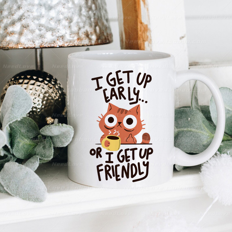 我起床很友善马克杯早起可爱创意个性中指杯咖啡杯情侣节日办公室
