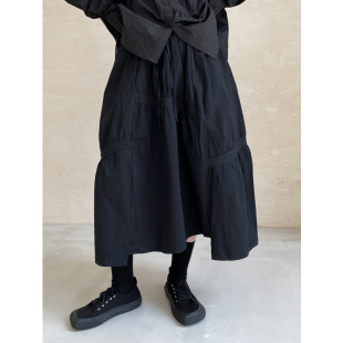 Luciferous 原创设计师日本CDG风黑色半身裙女秋冬百搭A字中长裙