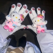 可爱带钻针织手套hellokitty毛绒冬季 保暖防寒简约分指学生少女
