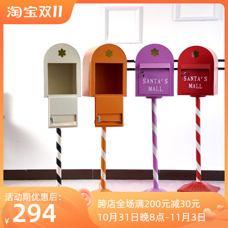 速发法式花园摆件邮外装诞户箱门口信箱圣饰红色复古铁艺落地美陈