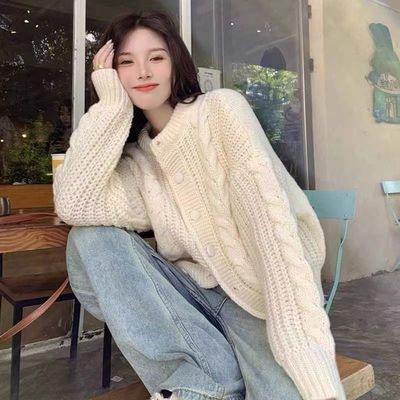 慵懒风麻花针织开衫女短款显瘦