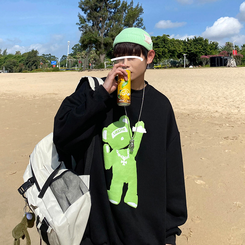 817-A2853小熊圆领卫衣秋季潮牌宽松上衣网红超火情侣外套P45X58，女装短外套，星座803