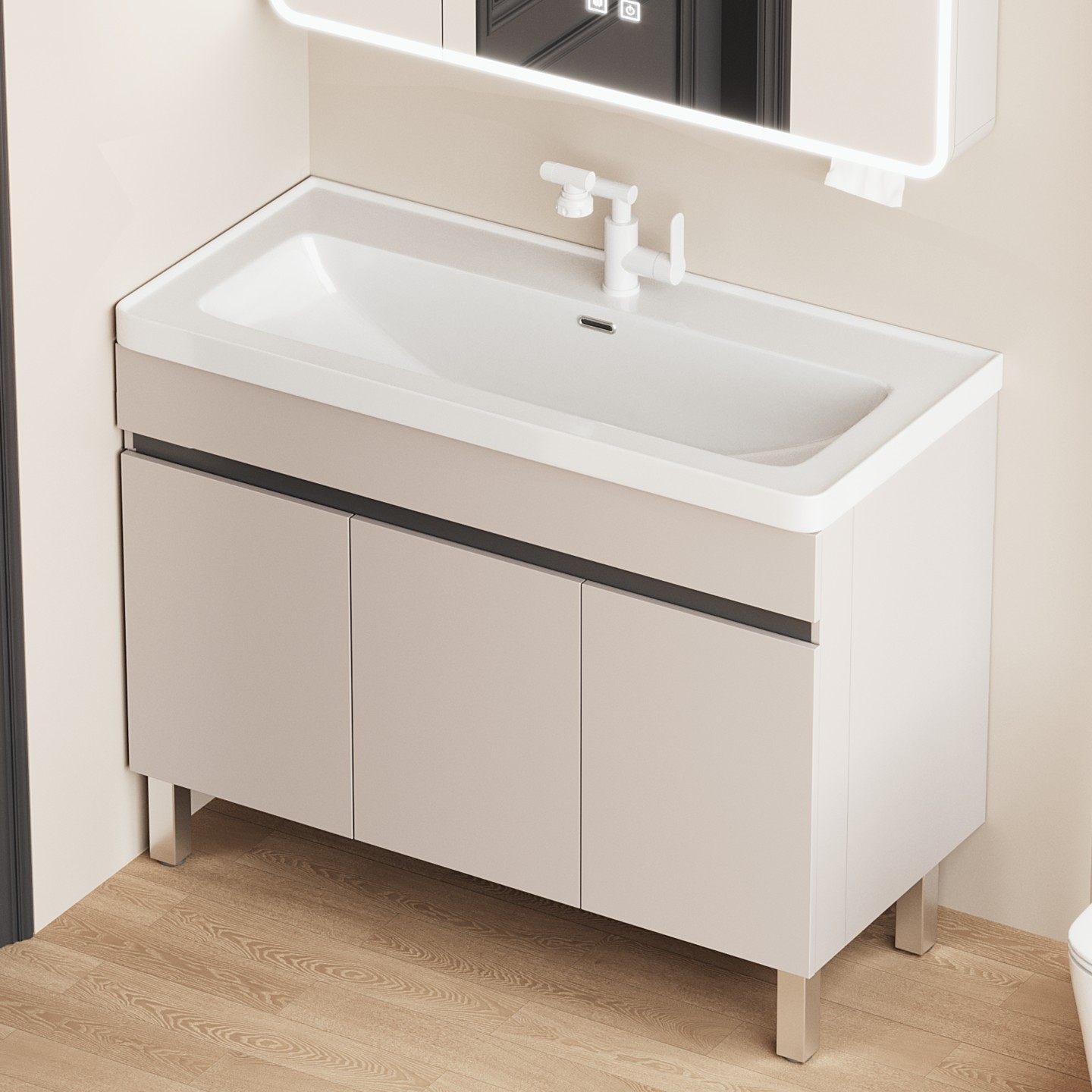 勒佐17cm深盆落地式浴室柜组合蜂窝铝陶瓷一体盆卫生间洗漱台洗脸,家装主材,浴室柜组合,淘宝优惠券,粉丝福利购,淘宝优惠卷