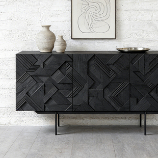 Novanta/北欧表情柚木餐边柜意式玄关柜斗柜黑色雕花边柜电视柜