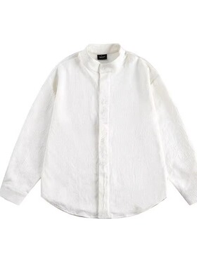 Pso Mason 白色泡泡纱暗纹提花衬衫男设计感新中式刺绣长袖衬衣