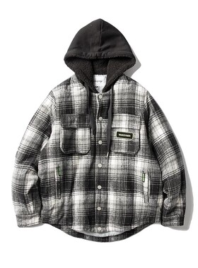 重磅美式复古连帽格子夹克外套男秋冬季帅气休闲百搭情侣加棉外套