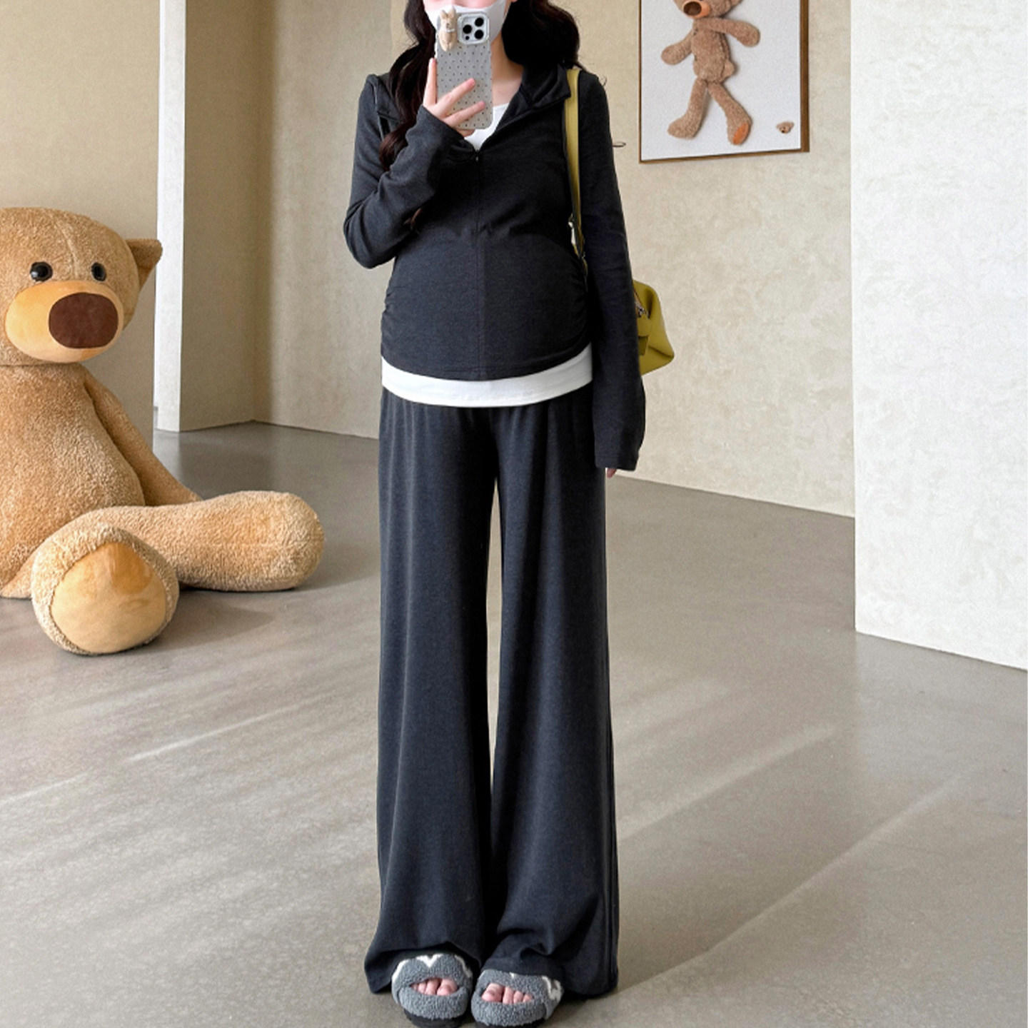 孕妇装连帽假两件上衣阔腿裤半裙套装软糯亲肤春秋新款时尚遮肚