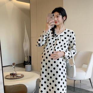 孕妇连衣裙春装宽松大码春秋款2025新款高品质孕妇装夏季波点裙子