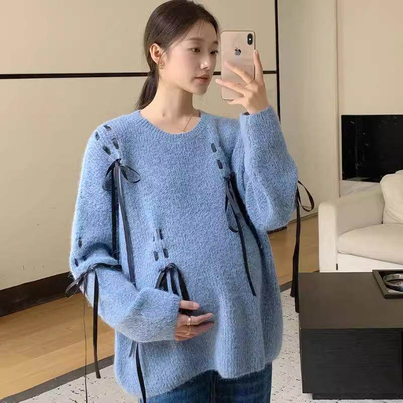 孕妇装毛衣小个子遮肚子秋冬季不显怀孕妇毛衣洋气打底上衣套头