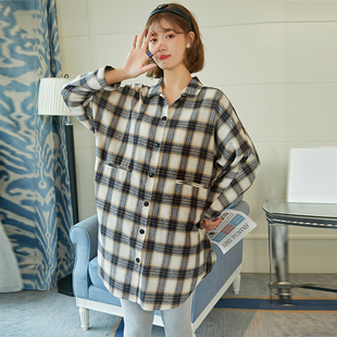 孕妇装百搭小个子格纹衬衫外套时尚复古遮肚子衬衣孕妇上衣长袖