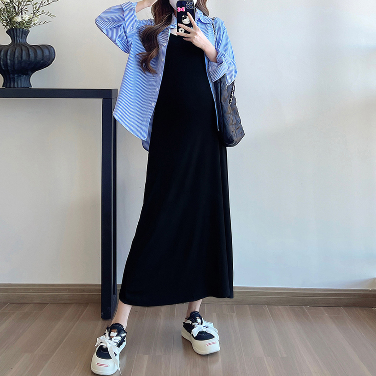 孕妇装条纹衬衫背心裙套装松弛显瘦春夏新款时尚百搭气质两件套