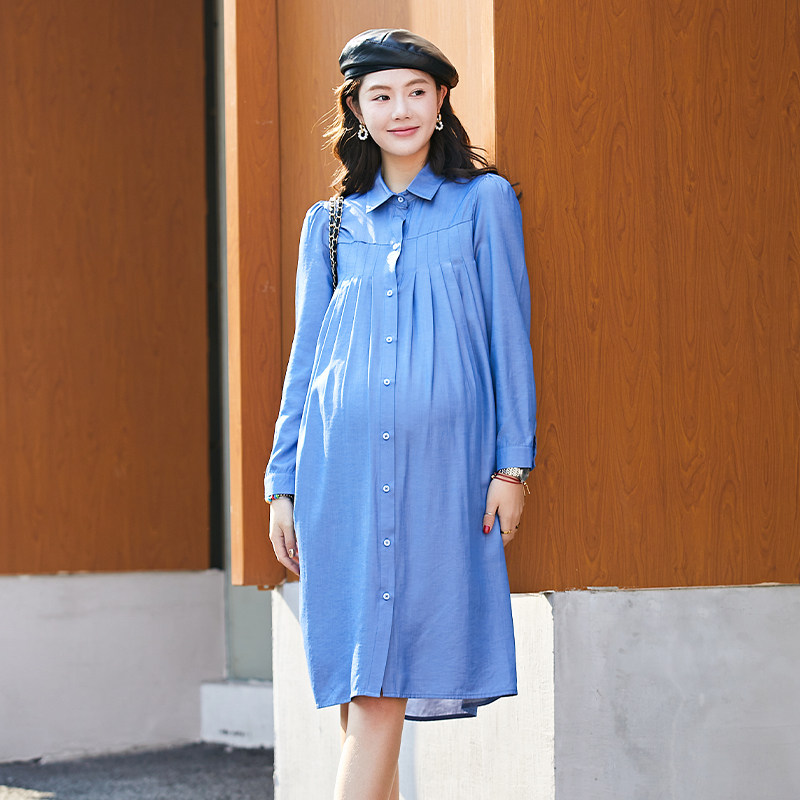 孕妇连衣裙高级感2026春秋新款高品质宽松简约职业装衬衫裙