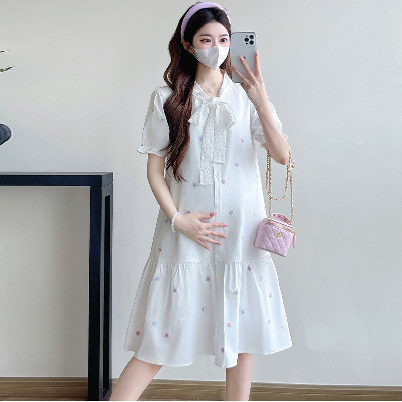 孕妇装夏季新款孕妇连衣裙时尚减龄宽松大码小个子短袖裙子夏天