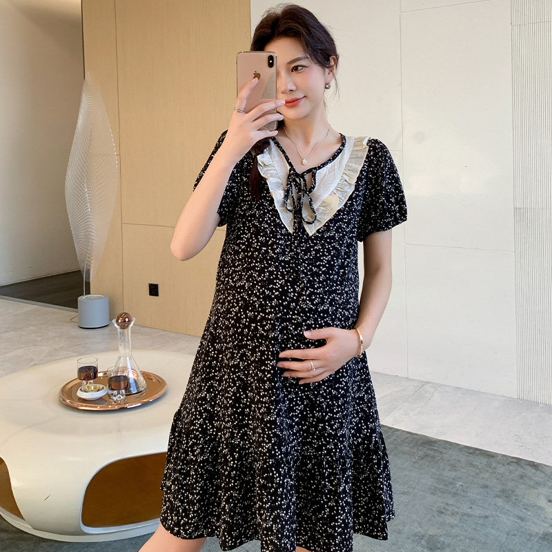 夏天孕妇雪纺连衣裙洋气薄款孕期法式穿搭孕妇裙轻奢高级感夏季