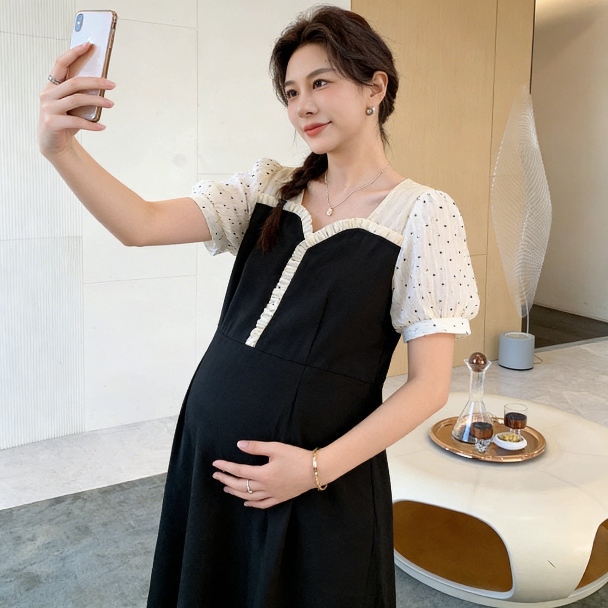 孕妇装连衣裙法式拼接雪纺春夏装时尚轻奢气质裙洋气穿搭A字裙