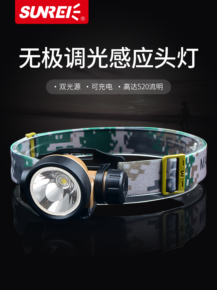 山力士露营夜钓无极调光感应头灯