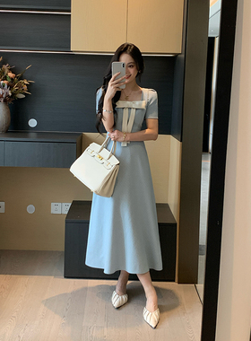 XINYI【冰雪奇缘】夏季蝴蝶结方领连衣裙收腰显瘦气质X625Q05703