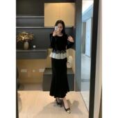 XINYI 女显瘦百搭气质上衣 弹力网纱拼接丝绒小衫 吉妮娅 秋季