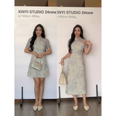 夏季 XINYI 天青古语 国风提花连衣裙收腰显瘦气质裙X624Q02811