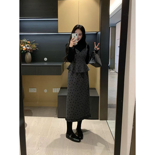 立体植绒假两件吊带毛呢连衣裙显瘦气质裙 冬季 XINYI 心动情书