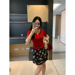 暗夜玫瑰 针织T恤 XINYI 夏季 X625G04423 半裙套装 女X625Y04422