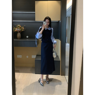 首尔少女 半裙套装 春季 马甲 女X626A00684 娃娃领衬衫 XINYI