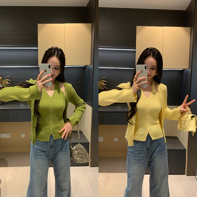 XINYI【柠檬奶酪】春季羊毛针织挂脖吊带+开衫两件套女X626X03242