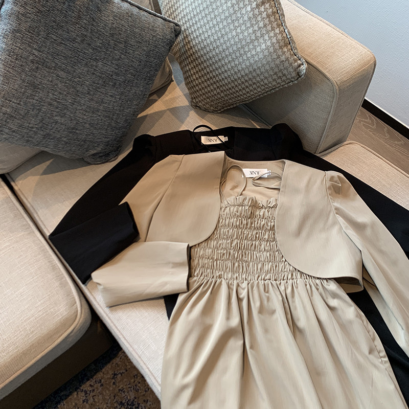 【欣怡微胖定制】时尚套装女2022春季吊带连衣裙+西装外套两件套,女装/女士精品,时尚套装,淘宝优惠券,粉丝福利购,淘宝优惠卷