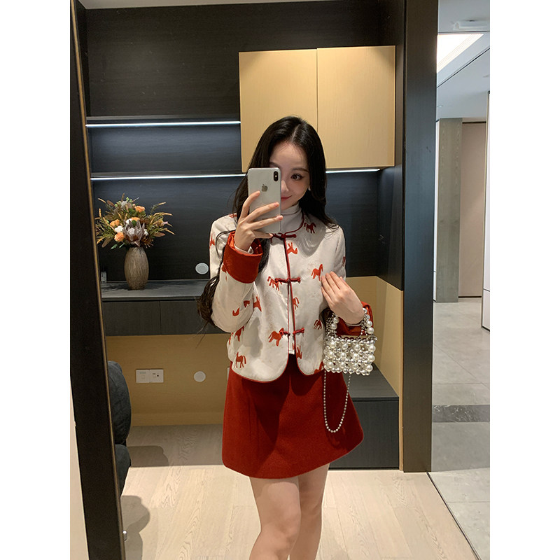 XINYI【马上有钱】冬季缎面棉服外套+高腰半身裙显瘦气质套装女,女装/女士精品,时尚套装,淘宝优惠券,粉丝福利购,淘宝优惠卷