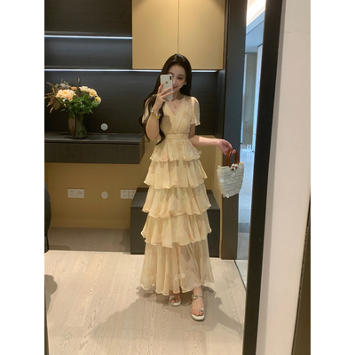 法式浪漫蛋糕连衣裙女夏大码