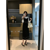 XINYI 温顿斯少女 秋冬娃娃领撞色假三件连衣裙收腰显瘦气质裙