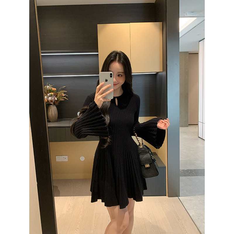 XINYI【瘦瘦裙】冬季弹力内搭针织连衣裙女收腰显瘦气质喇叭袖,女装/女士精品,连衣裙,淘宝优惠券,粉丝福利购,淘宝优惠卷