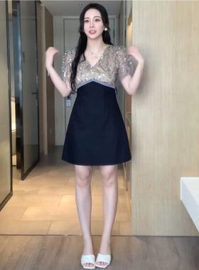 【欣怡微胖定制】夏季重工收腰连衣裙女韩版显瘦气质裙X623Q00337