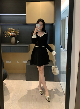 XINYI【超优曲线】秋冬撞色拼接弹力连衣裙收腰显瘦裙X625Q16291