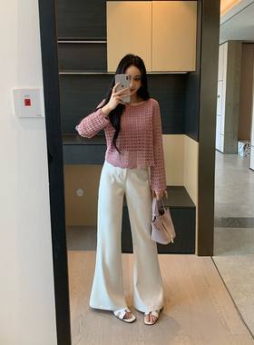 XINYI【紫色】春夏牛奶丝镂空毛衣女显瘦百搭上衣X625Z04584