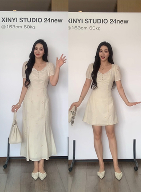 XINYI【生如夏花】夏季蕾丝刺绣连衣裙显瘦X624Q00759/X624Q04110