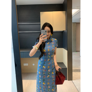 春夏新中式 旗袍连衣裙女收腰显瘦气质X625Q04048 花间落 XINYI