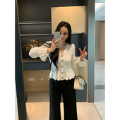 XINYI 女显瘦百搭气质毛衣 高定重磅V领针织开衫 希尔维亚 秋季