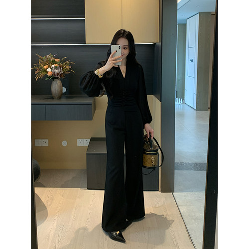 XINYI【法式旧梦】秋季雪纺衬衫女+魔术贴西装休闲裤显瘦套装女