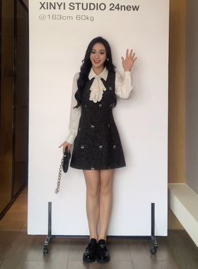 XINYI【少女的绮想】秋季正肩外套+假两件小香连衣裙女X624A16546