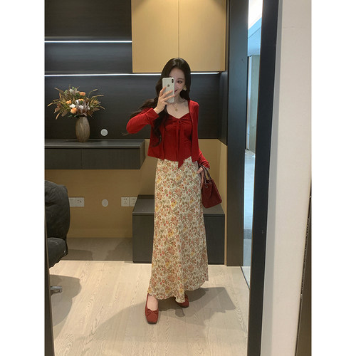 天丝显瘦针织开衫半身裙套装