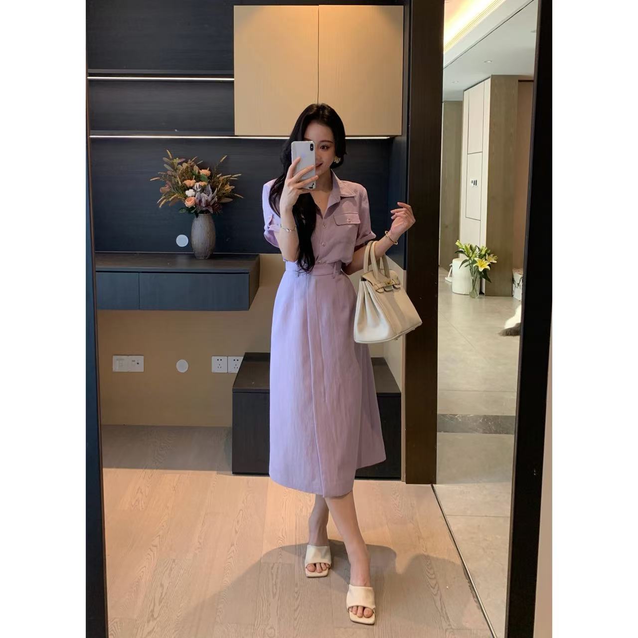 XINYI【苏打海盐】夏季假两件衬衫连衣裙收腰显瘦气质X625Q09064