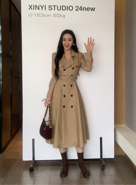 XINYI【巴黎情话】秋季衬衫领风衣连衣裙收腰显瘦气质X624Q14021