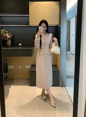 XINYI【樱花心情】秋冬花边小香风连衣裙收腰显瘦气质X625Q17912