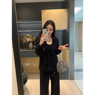 休闲周刊 显瘦休闲套装 秋冬空气层连帽卫衣 长裤 女 背心 XINYI