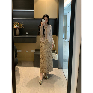 轻奢钉钻针织小衫 XINYI 琉璃一梦 冬季 女 小香半身裙显瘦套装