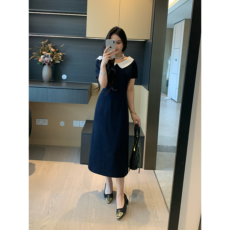 XINYI【韩系ins风】夏季撞色一字肩连衣裙收腰显瘦气质X625Q05977